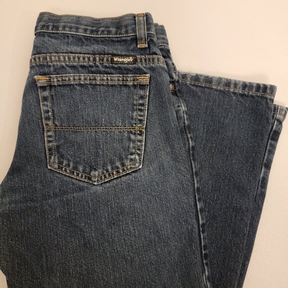 Wrangler Boys 14 Husky Blue Jeans Straight Fit Adjustable Waist Denim Pants - Picture 1 of 10